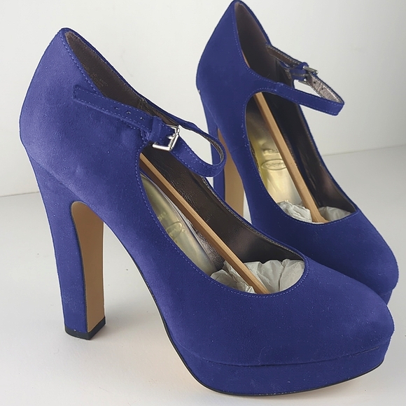 ELLE Blue Suede Platform Mary Jane 6" Heels Size 10 - Picture 2 of 5